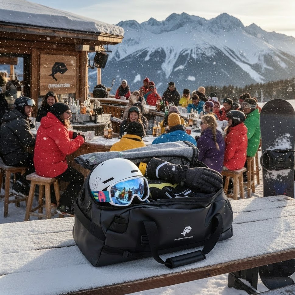 Duffle in Snow לא משנה איזו חופשה יש לכם בראש. Duffle70L של אלפנט סקין הוא הפתרון